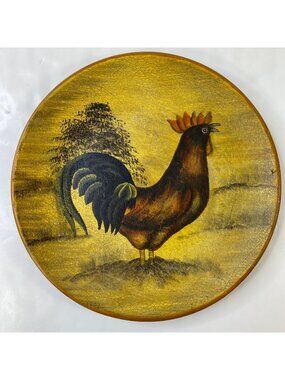 Decorative Rooster Landscape Yellow Black Plate Display Only Vintage